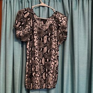 Black and White Smocked Puff Sleeve Blouse